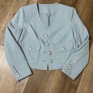 Elie Tahari Light Blue V-Neck Button Jacket